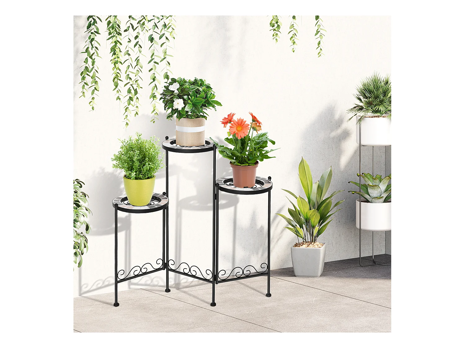 Soporte de metal para plantas negro 60x22x65 cm Outsunny
