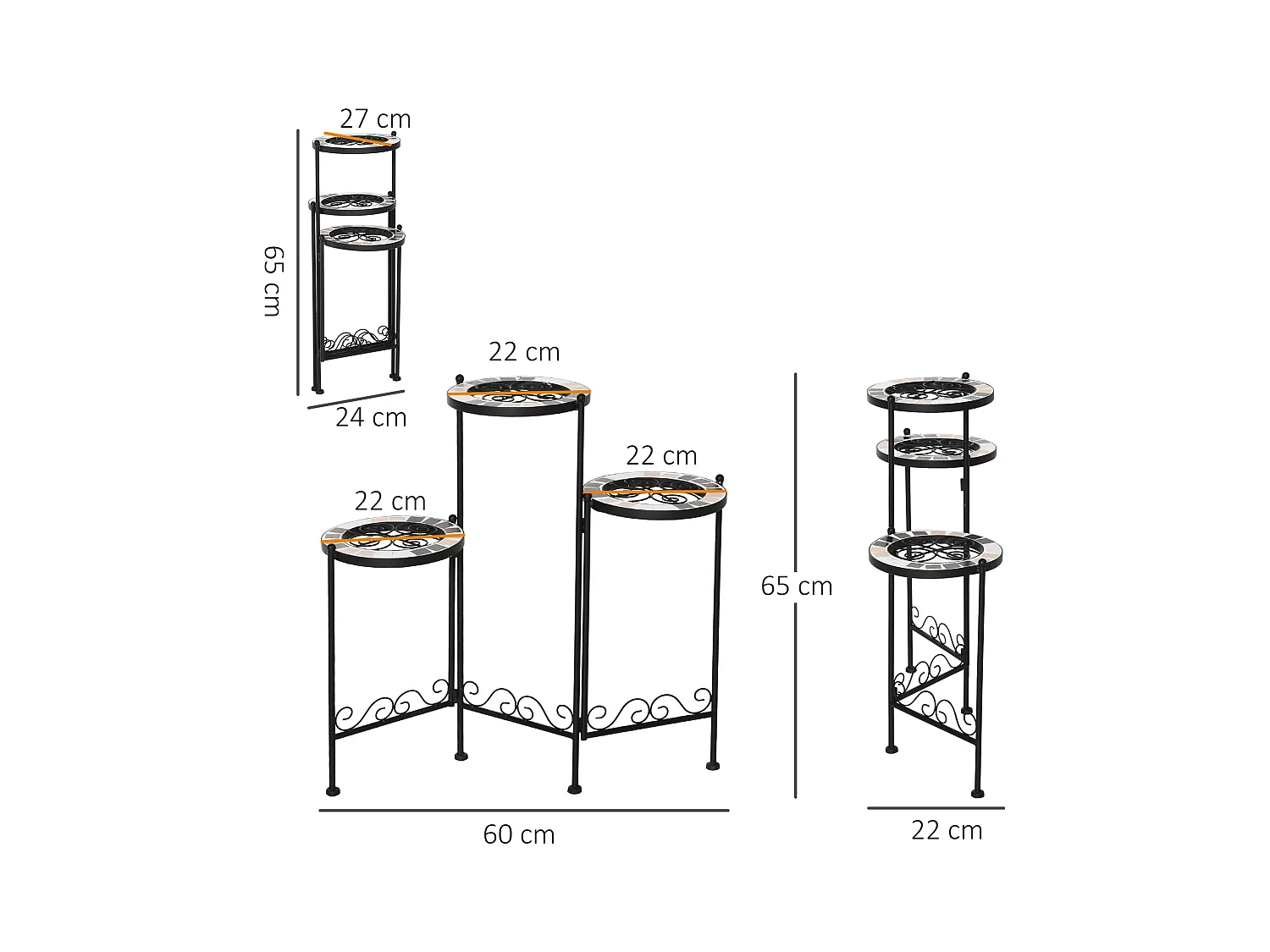 Soporte de metal para plantas negro 60x22x65 cm Outsunny