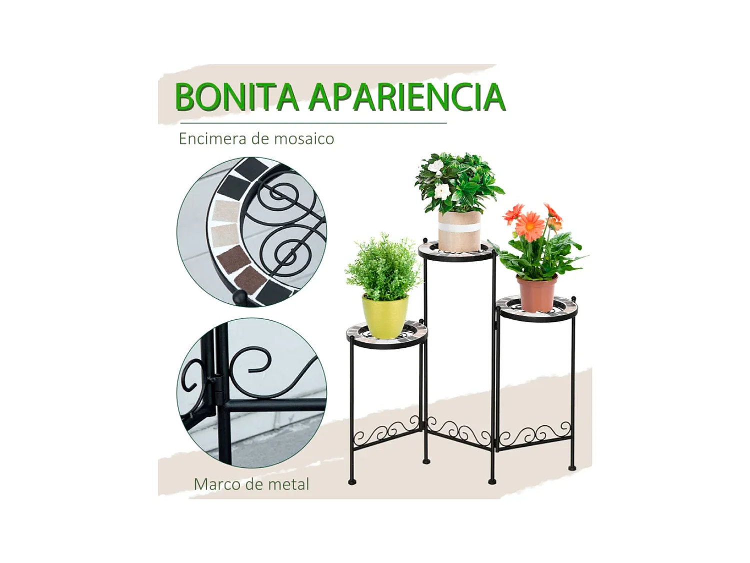 Soporte de metal para plantas negro 60x22x65 cm Outsunny