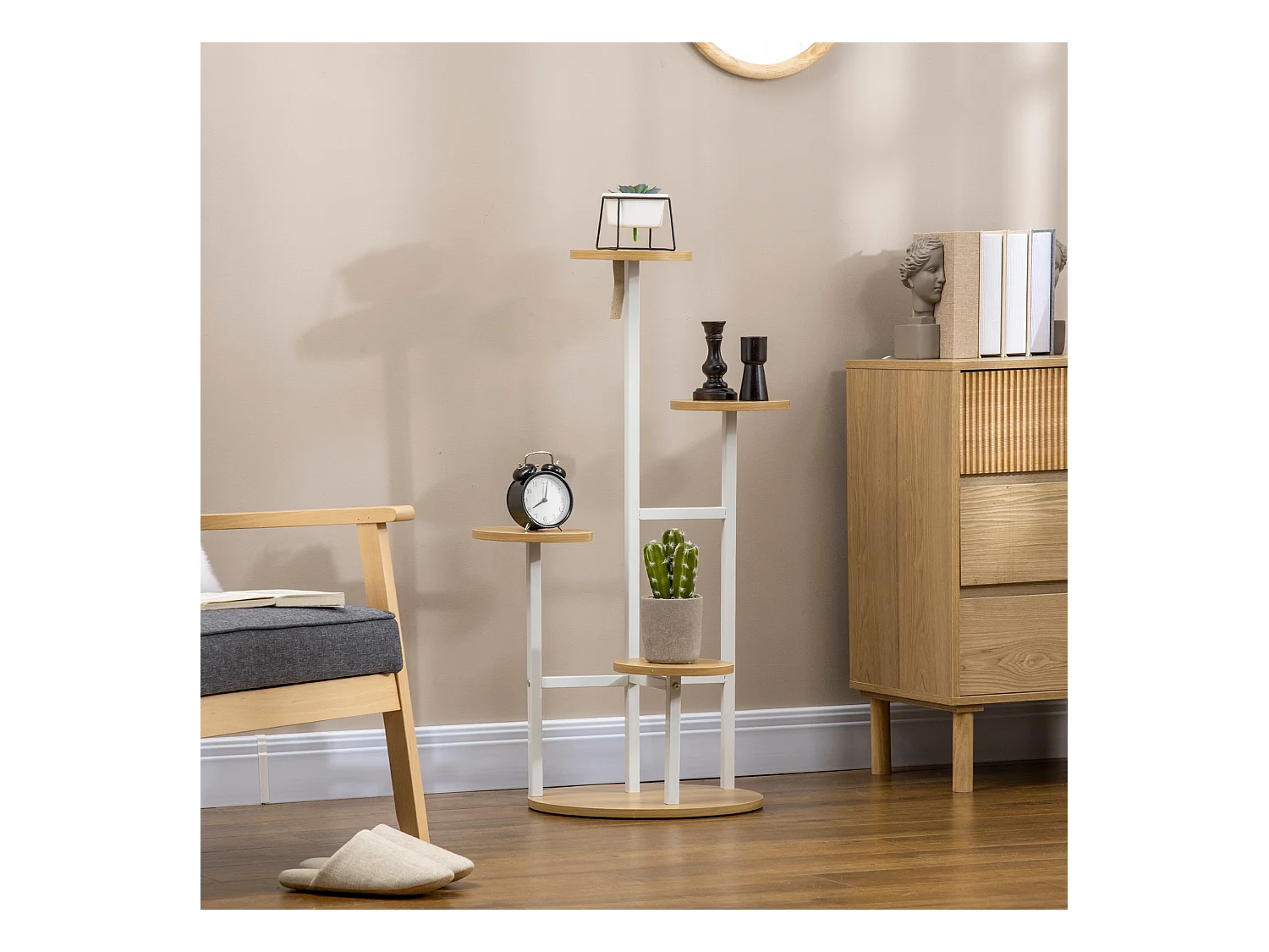 Soporte para plantas blanco y natural 40x40x95.5 cm Outsunny