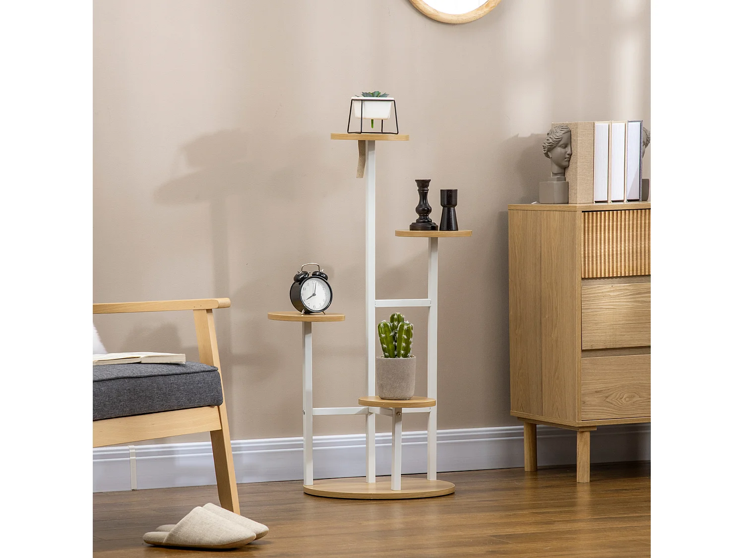 Soporte para plantas blanco y natural 40x40x95.5 cm Outsunny