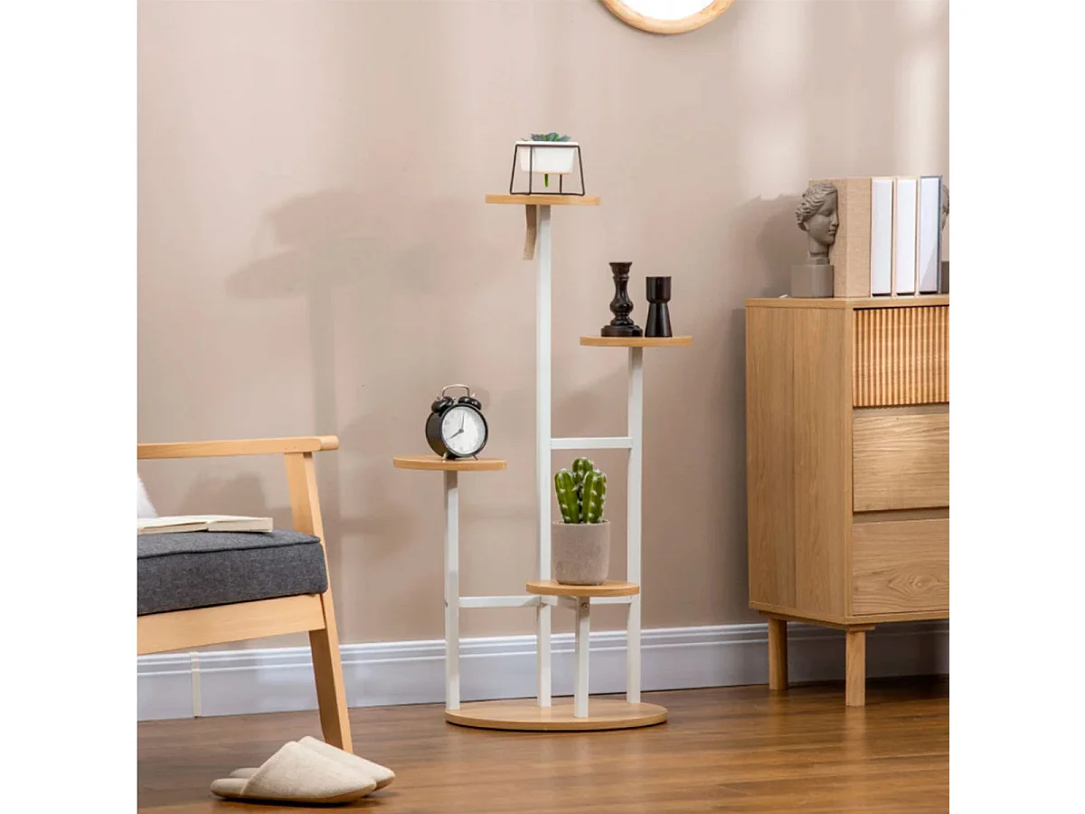 Soporte para plantas blanco y natural 40x40x95.5 cm Outsunny