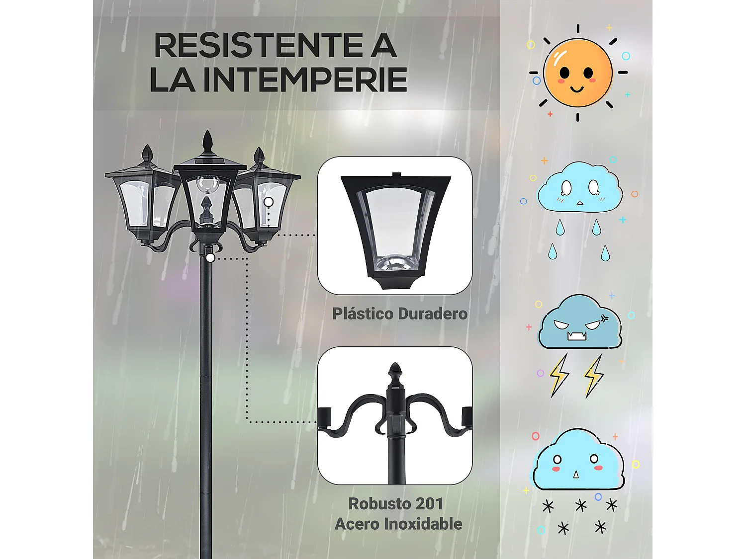 Farol de jardín negro 51.5x47x182.5 cm Outsunny