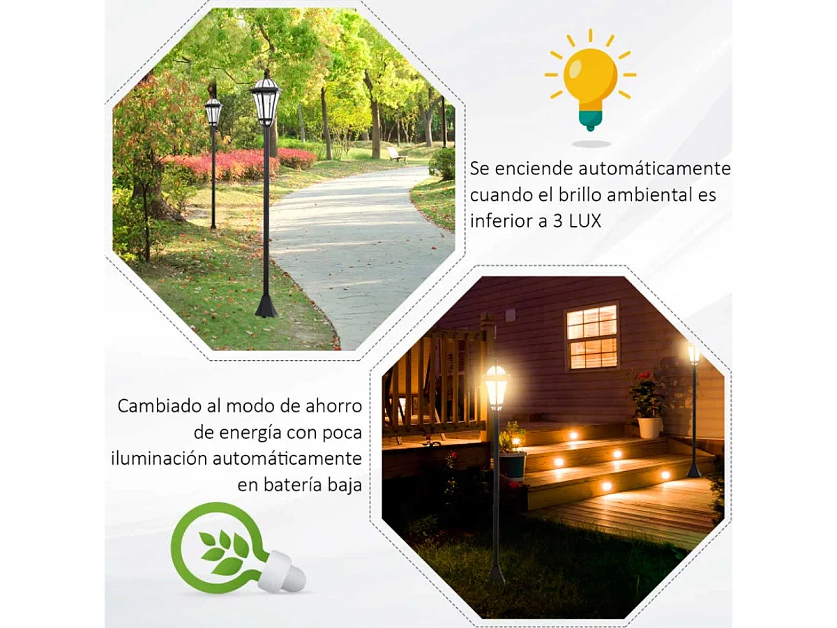 Faroles de jardín negro 18.5x18.5x129 cm Outsunny