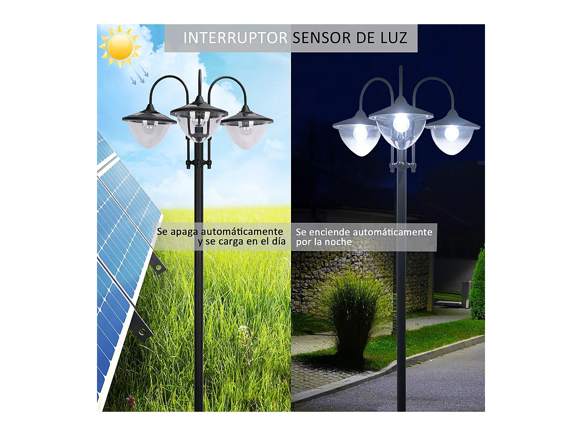 Farol de jardín negro 60x55x189 cm Outsunny