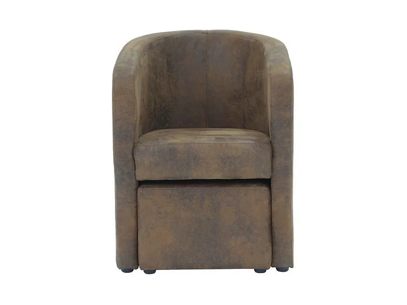 NUNO Fauteuil cabriolet + pouf en microfibre vintage marron - L 59 x P 63 x H 77 cm