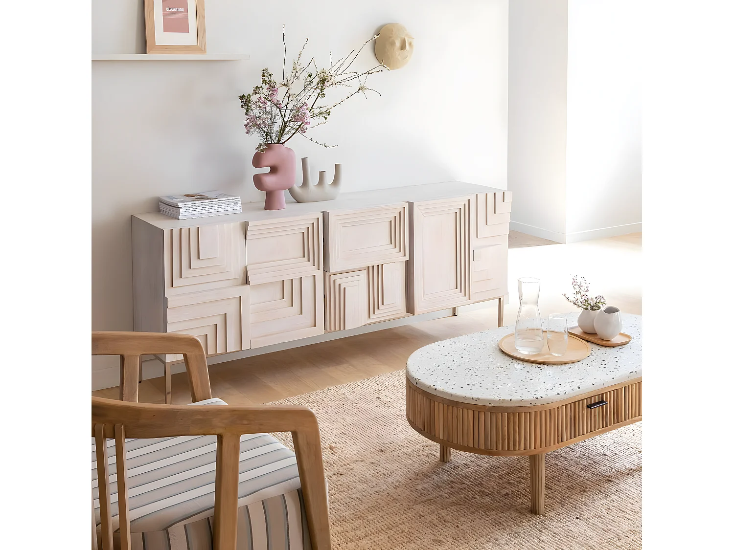 Buffet en bois de manguier blanchi Tristan