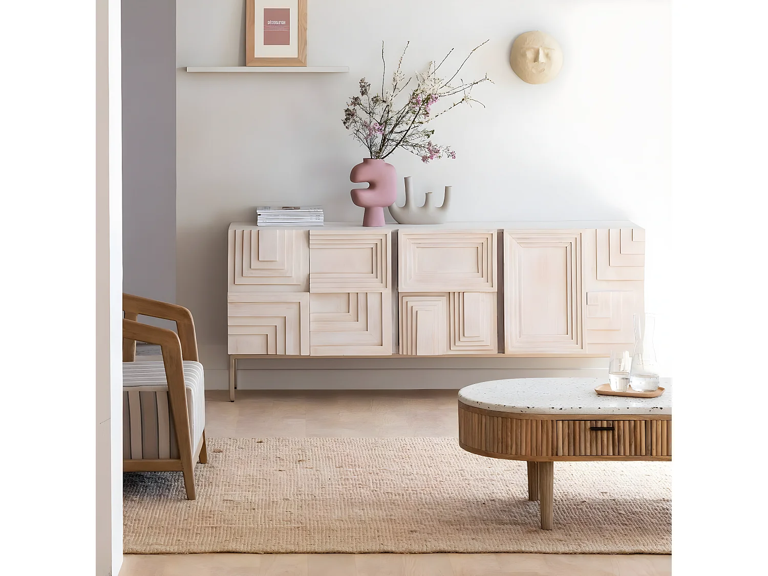 Buffet en bois de manguier blanchi Tristan