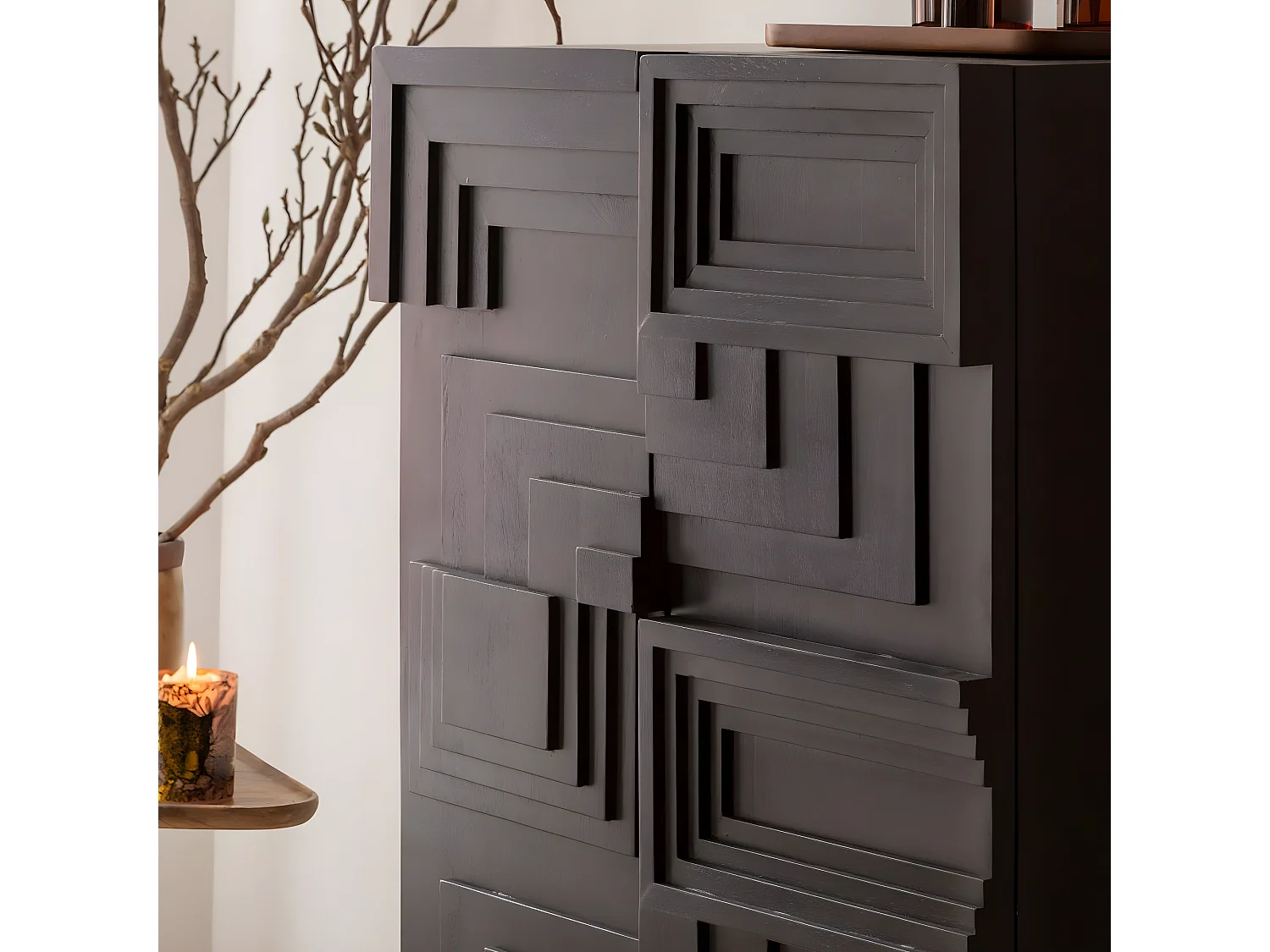 Buffet haut en bois de manguier noir Tristan