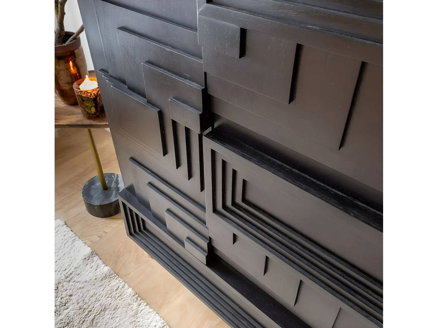 Buffet haut en bois de manguier noir Tristan