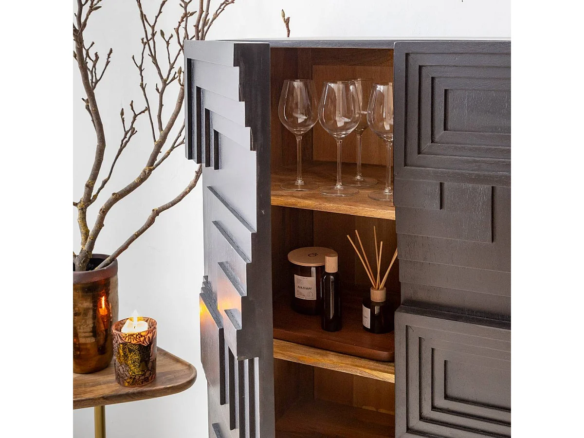Buffet haut en bois de manguier noir Tristan