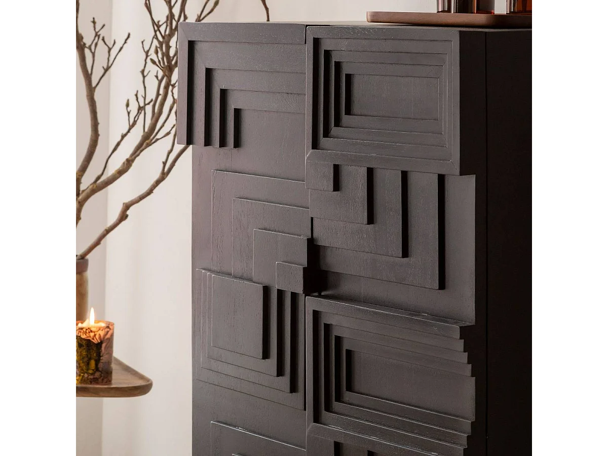 Buffet haut en bois de manguier noir Tristan