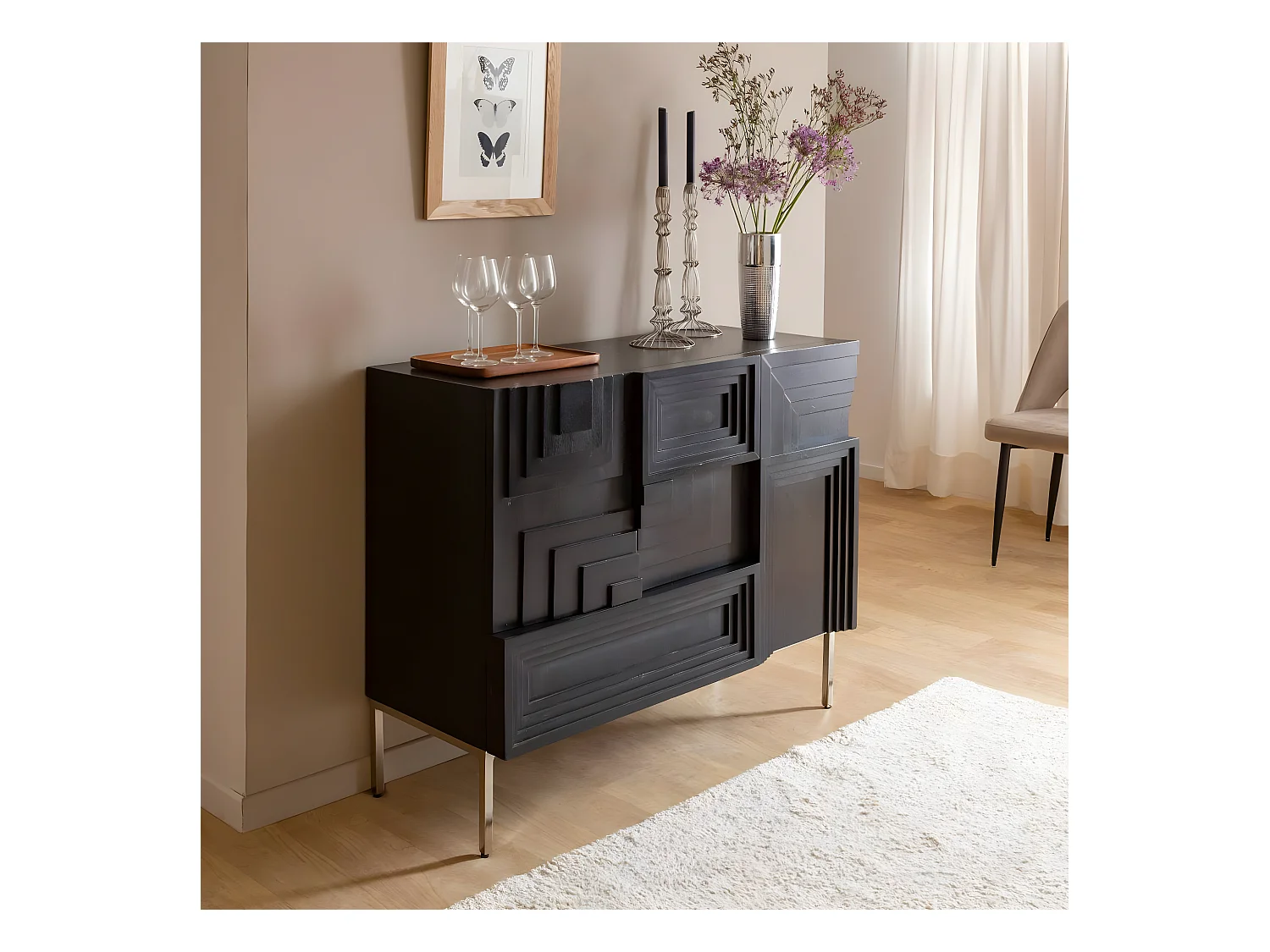 Petit buffet en bois de manguier noir Tristan