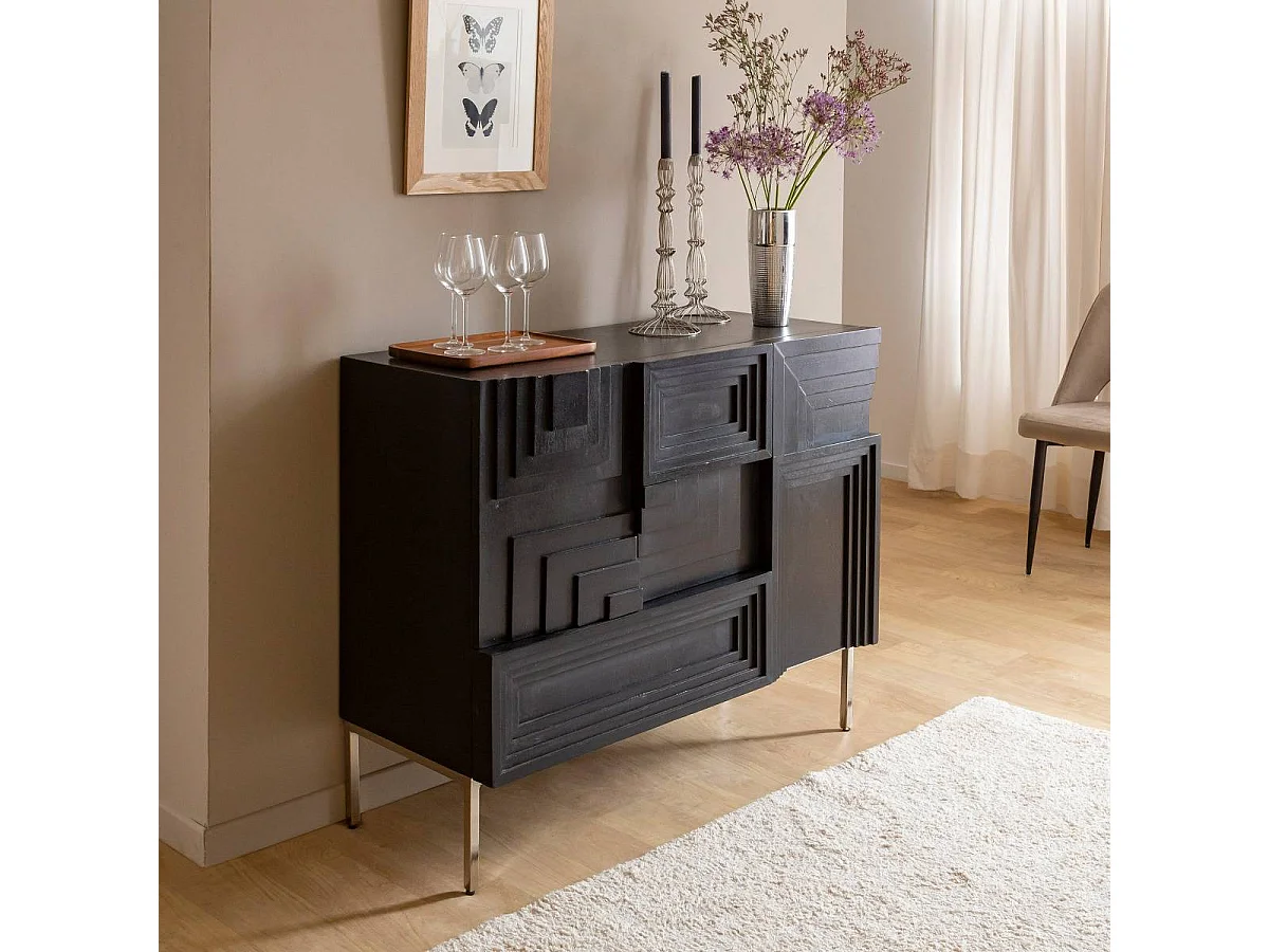 Buffet de madera de mango negro Tristan, diseño contemporáneo y glamuroso