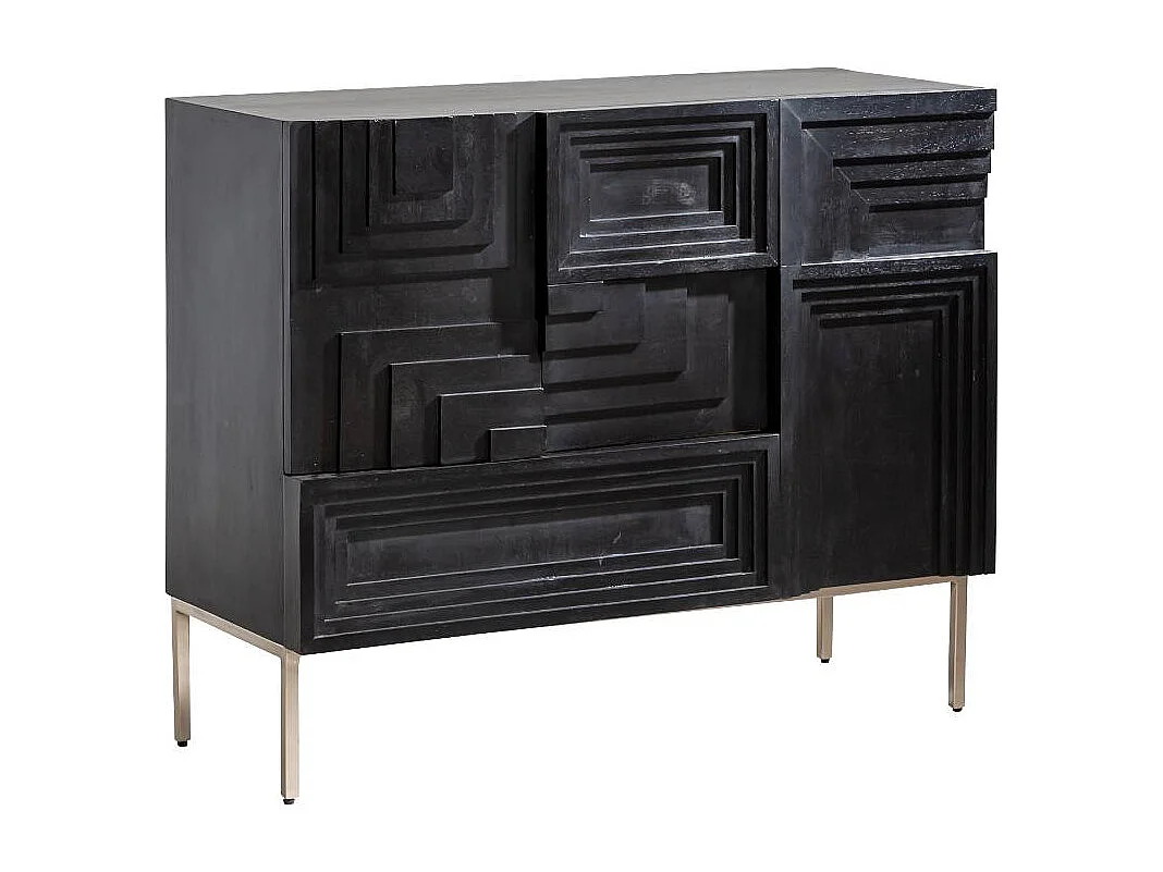 Buffet de madera de mango negro Tristan, diseño contemporáneo y glamuroso