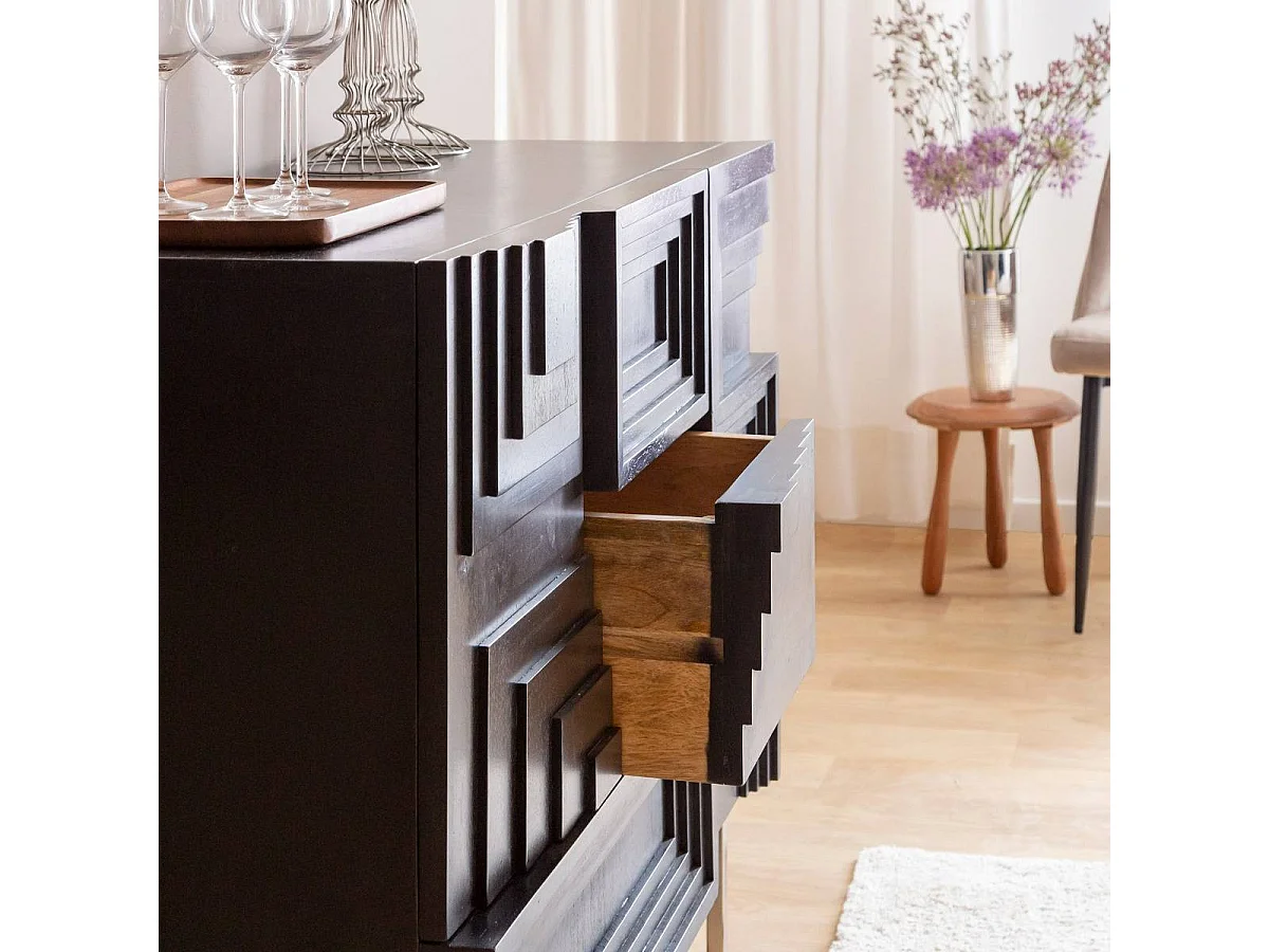 Buffet de madera de mango negro Tristan, diseño contemporáneo y glamuroso