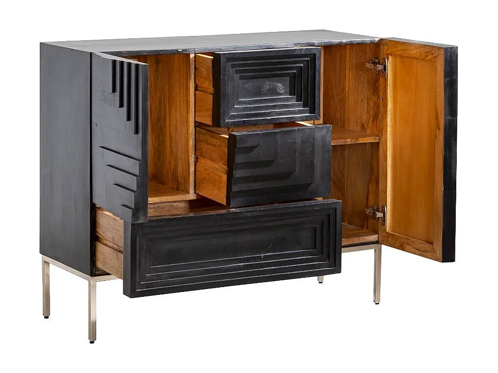 Buffet de madera de mango negro Tristan, diseño contemporáneo y glamuroso