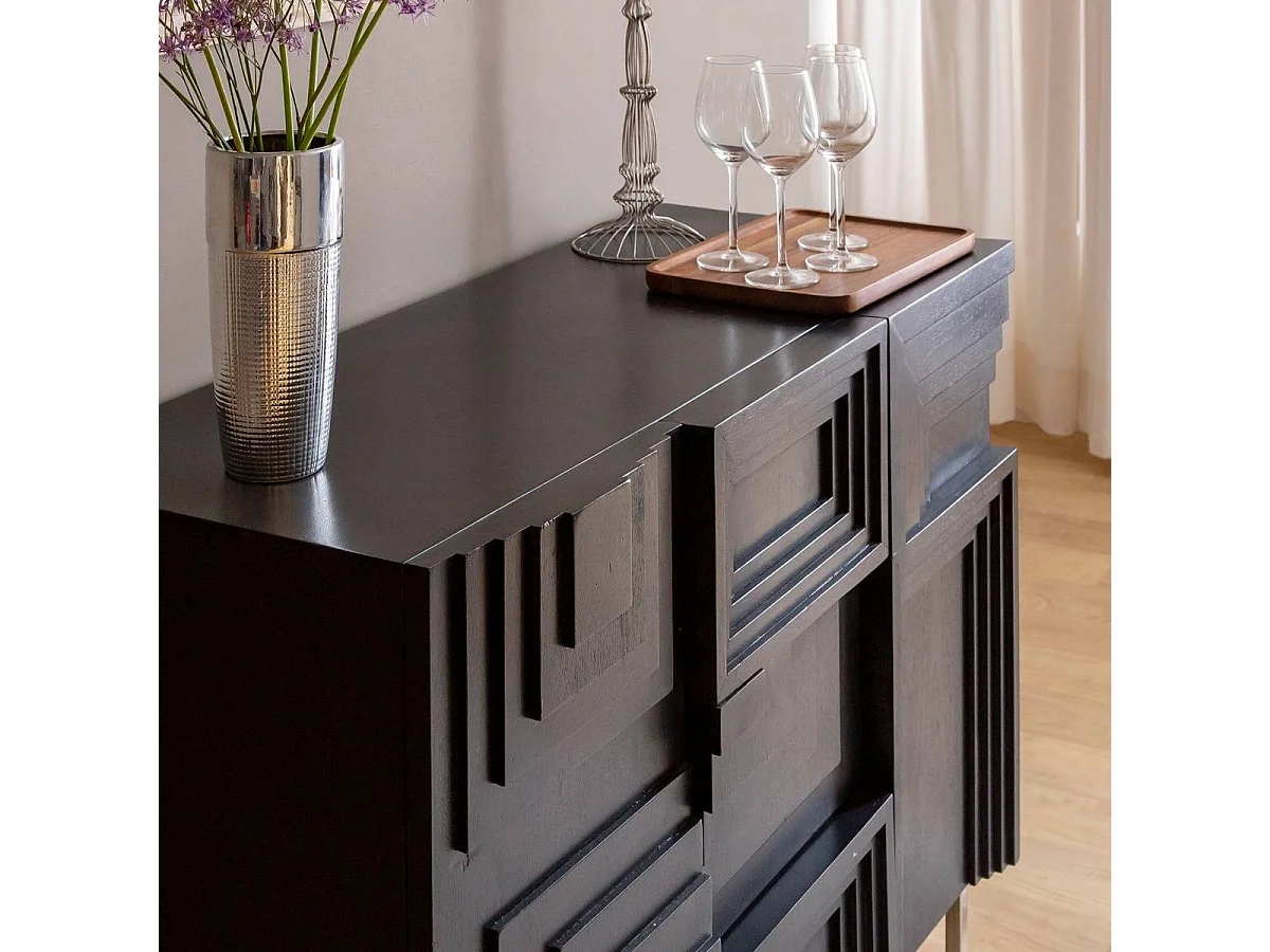 Buffet de madera de mango negro Tristan, diseño contemporáneo y glamuroso