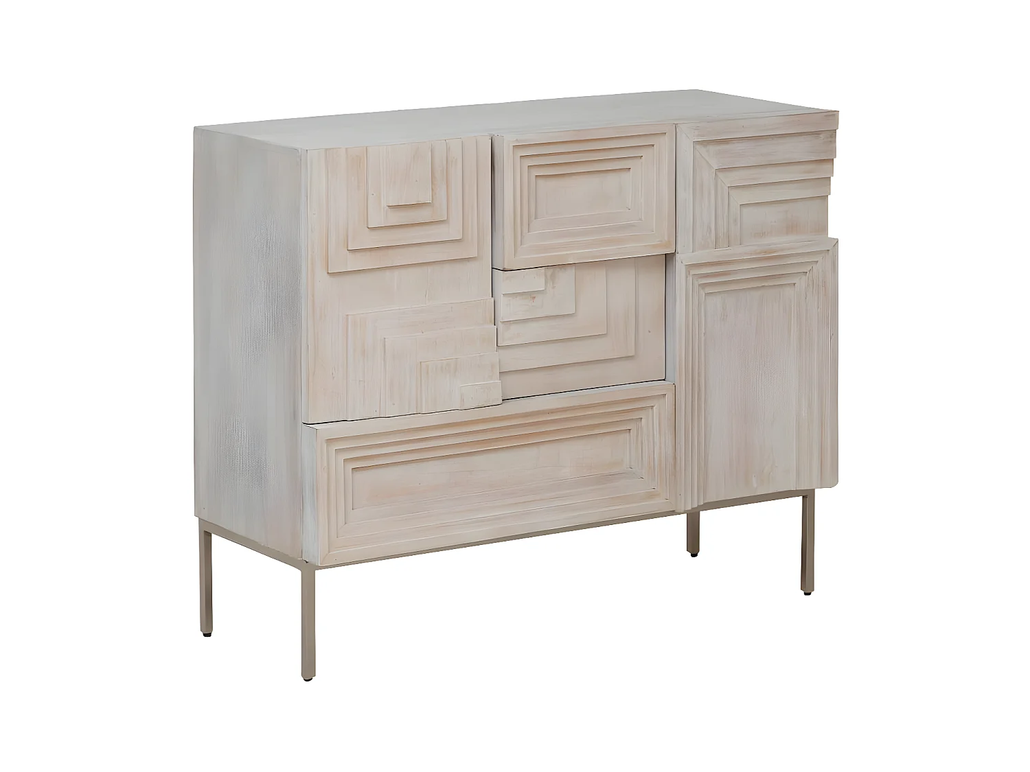 Pequeña cómoda de madera de mango Tristan con patas metálicas doradas