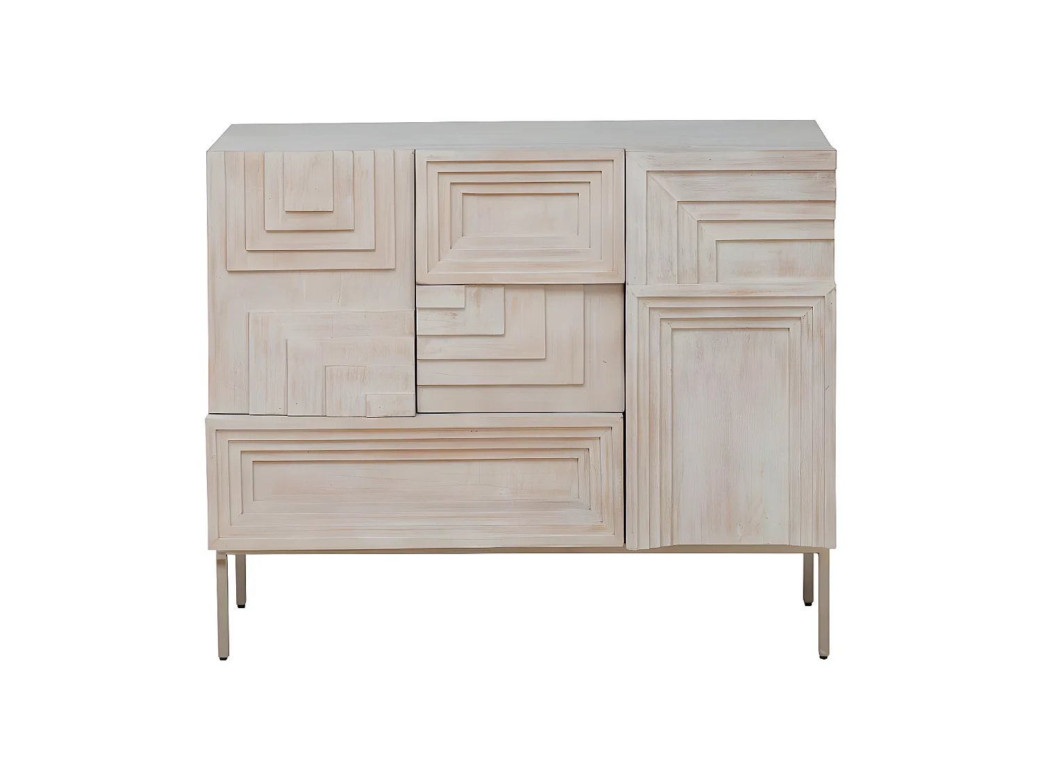 Pequeña cómoda de madera de mango Tristan con patas metálicas doradas