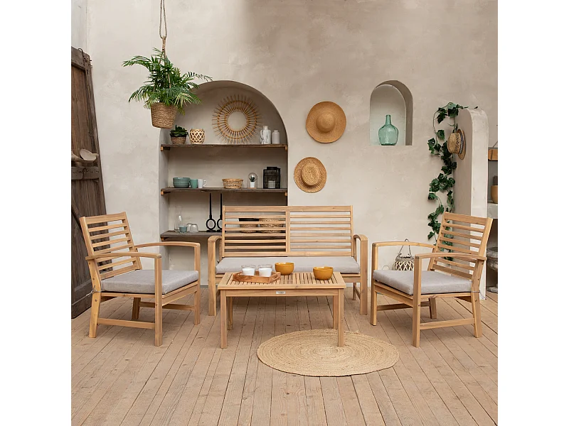 Gartenmöbel aus Akazienholz 4-Sitzer GOA - Kissen Sand
