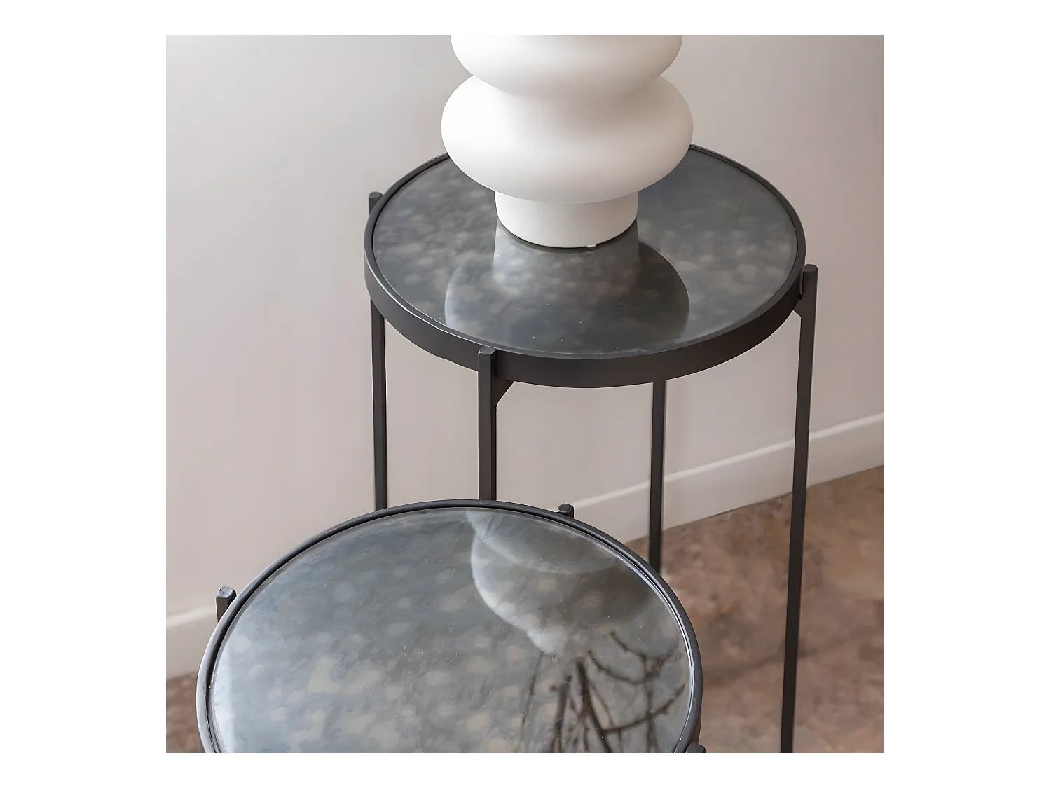 Sellette gigogne en métal et en verre Florian