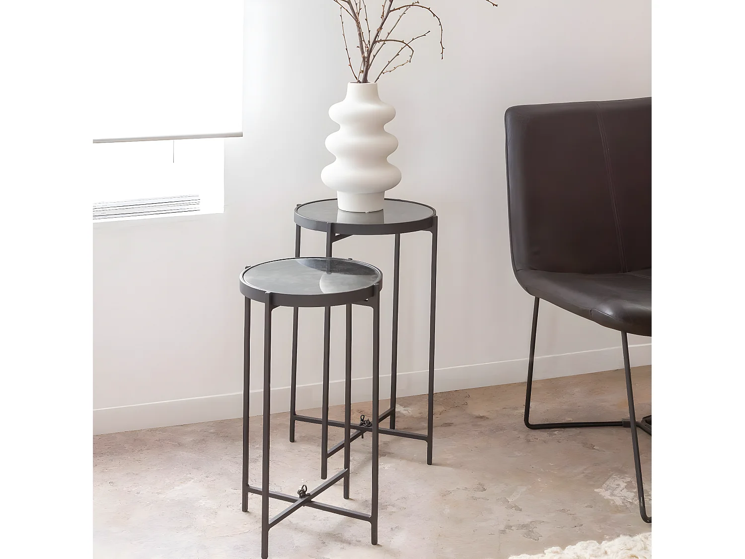 Sellette gigogne en métal et en verre Florian