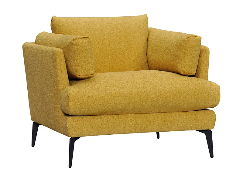 Fauteuil avec coussins tissu chiné jaune et pieds métal noir - BOON