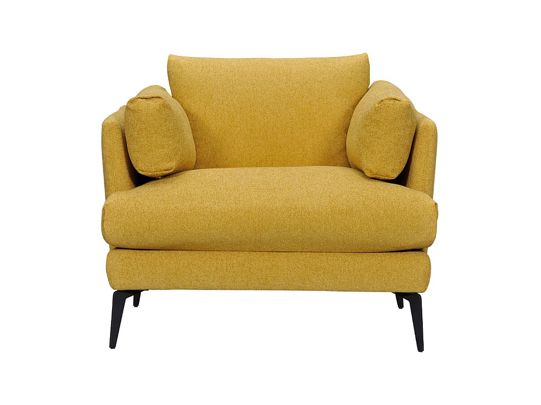 Fauteuil avec coussins tissu chiné jaune et pieds métal noir - BOON