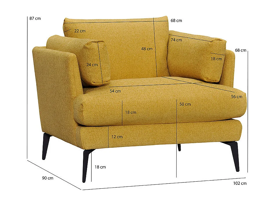 Fauteuil avec coussins tissu chiné jaune et pieds métal noir - BOON