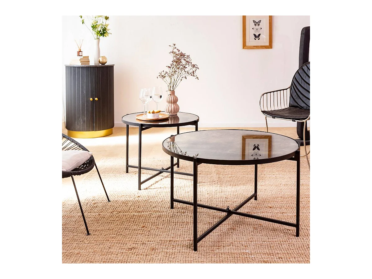 Table basse gigogne en verre fumé et métal Florian