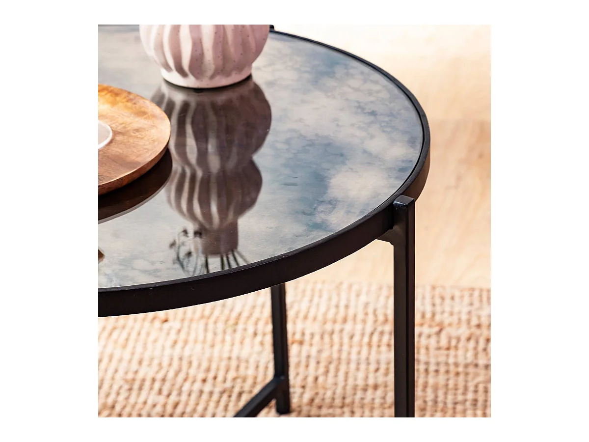 Table basse gigogne en verre fumé et métal Florian