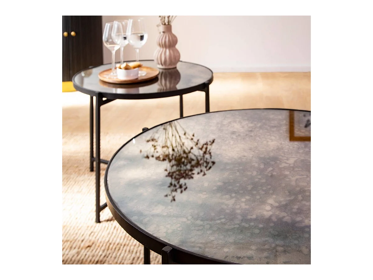 Table basse gigogne en verre fumé et métal Florian