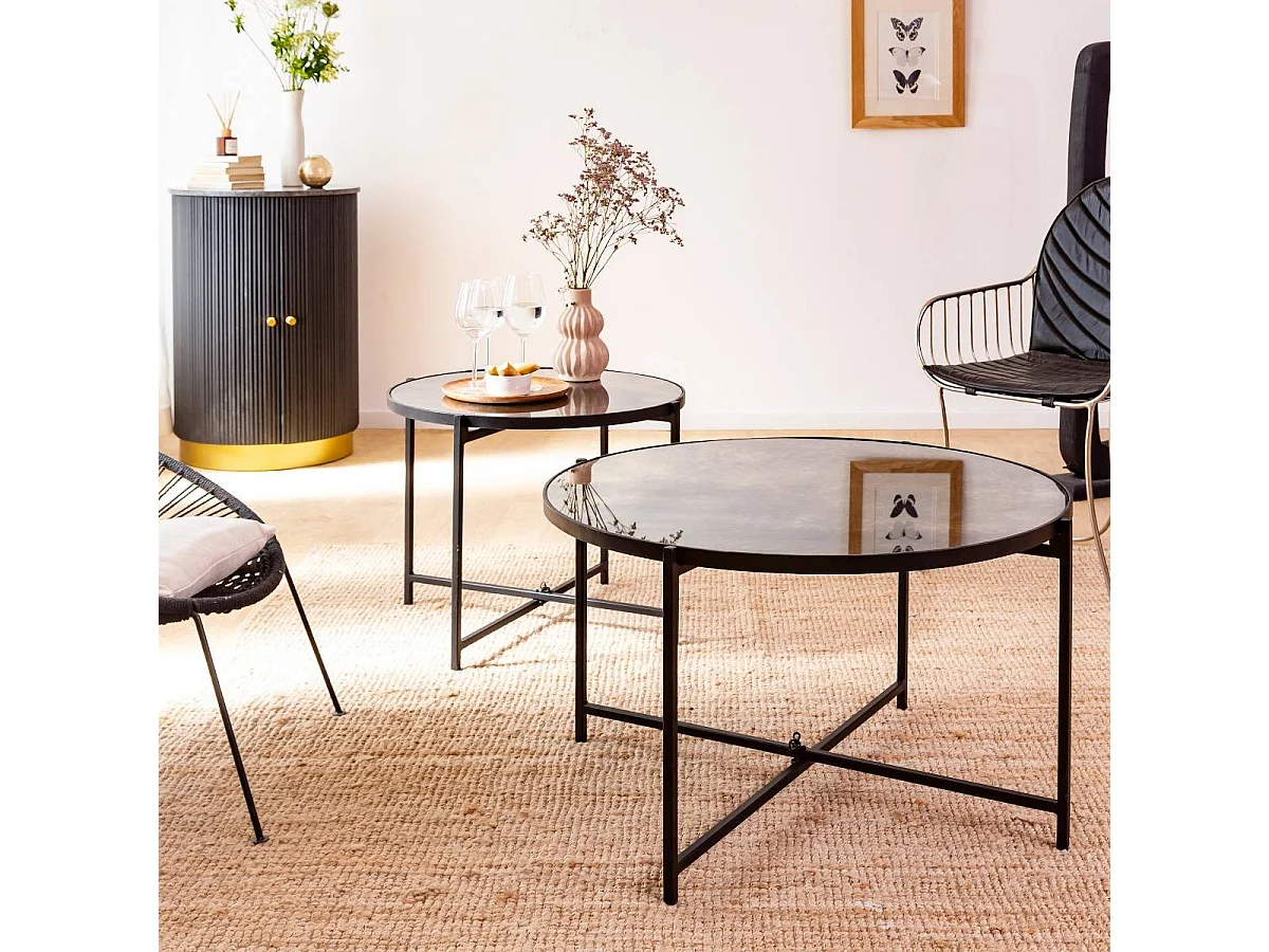 Table basse gigogne en verre fumé et métal Florian