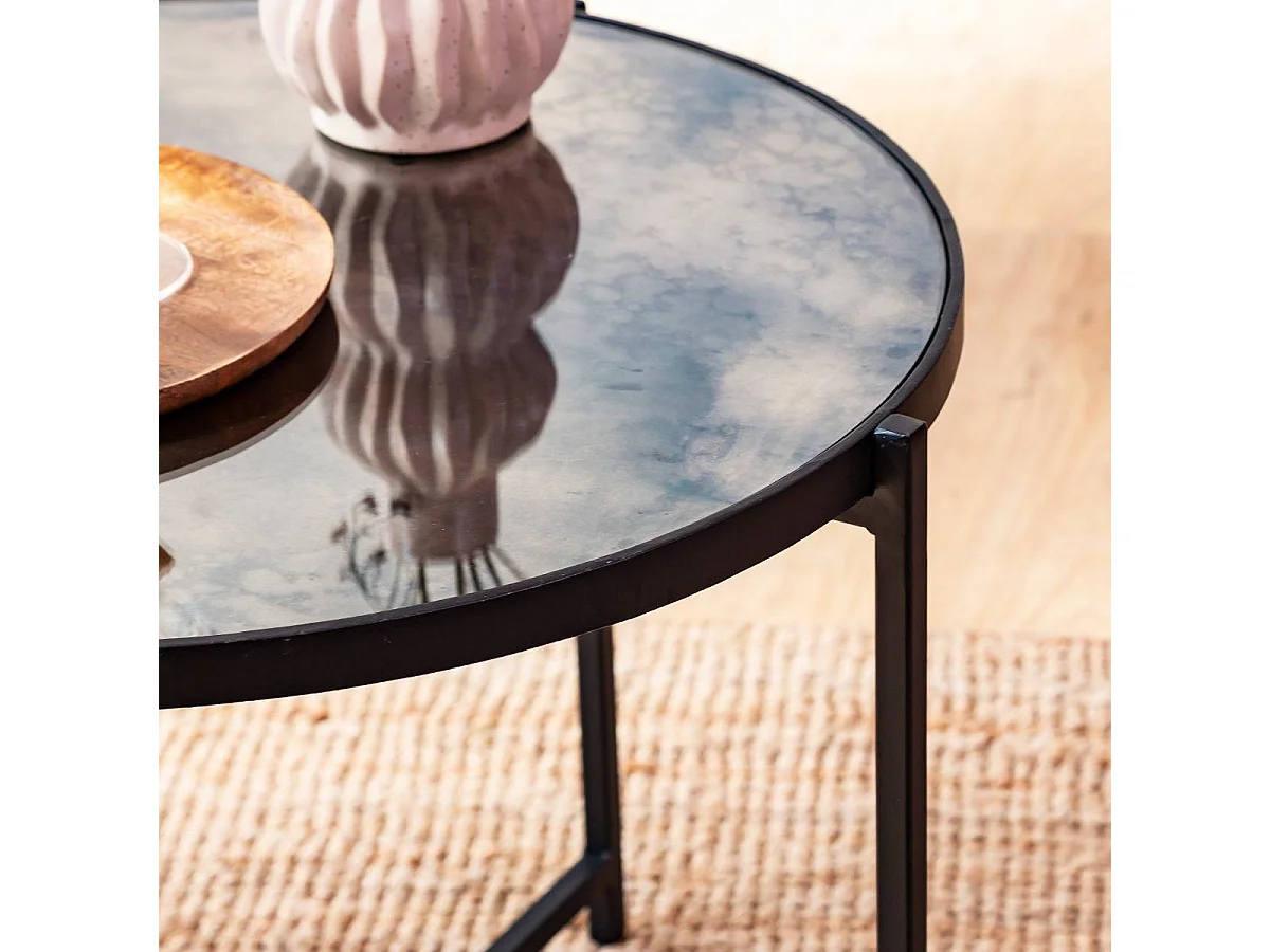 Table basse gigogne en verre fumé et métal Florian