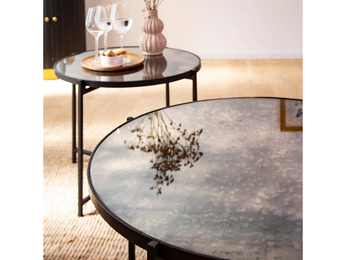 Table basse gigogne en verre fumé et métal Florian