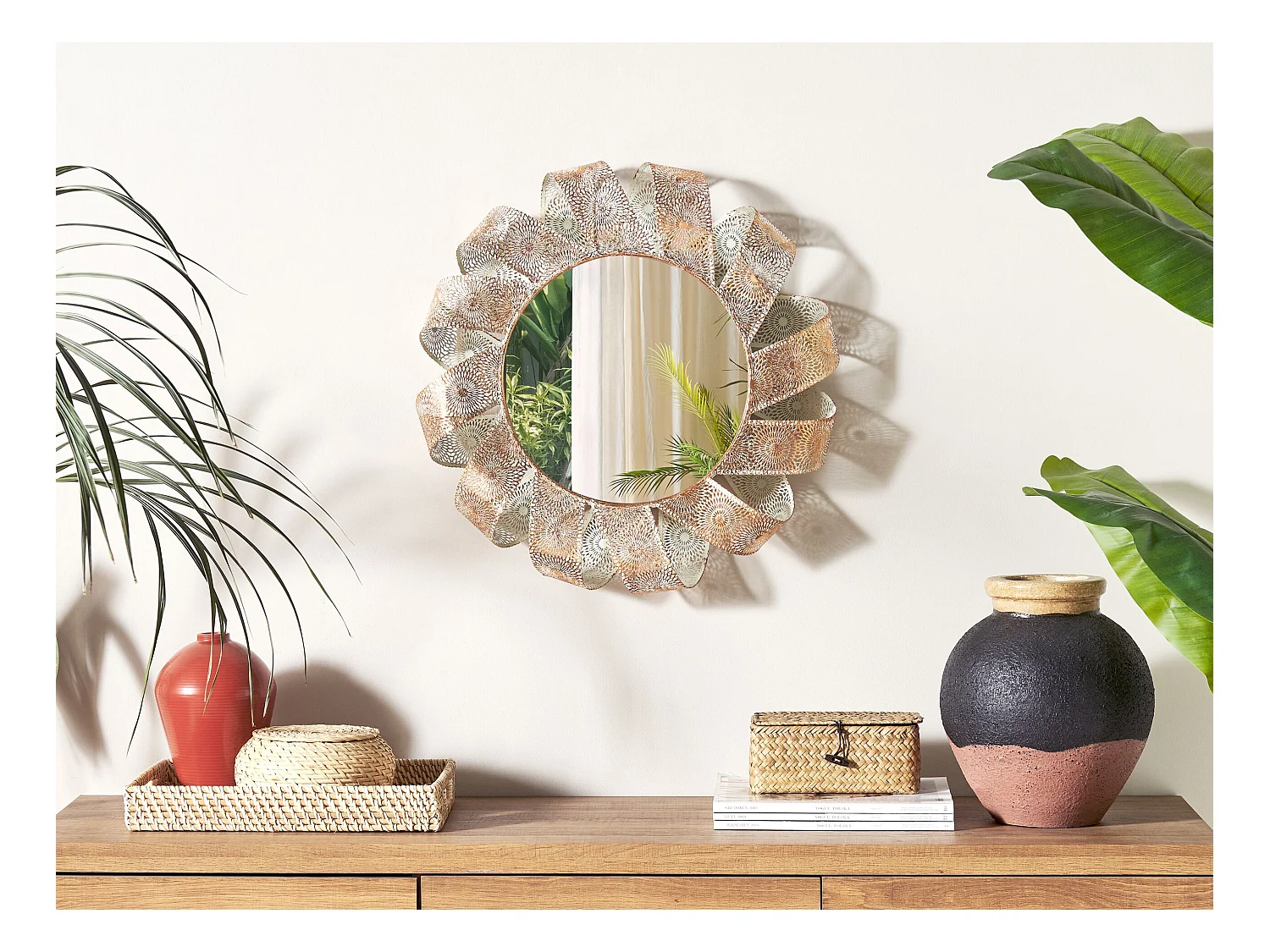 Moderner Wandspiegel Rund in Weiß/Kupfer ø54 cm Mangalore