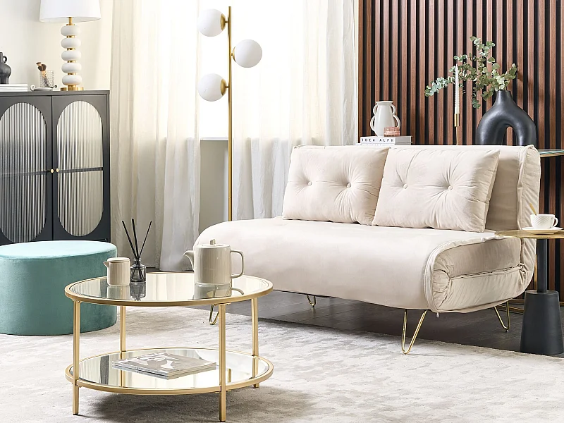 Sofa rozkładana VESTFOLD Welur Beżowy dla 2 osób