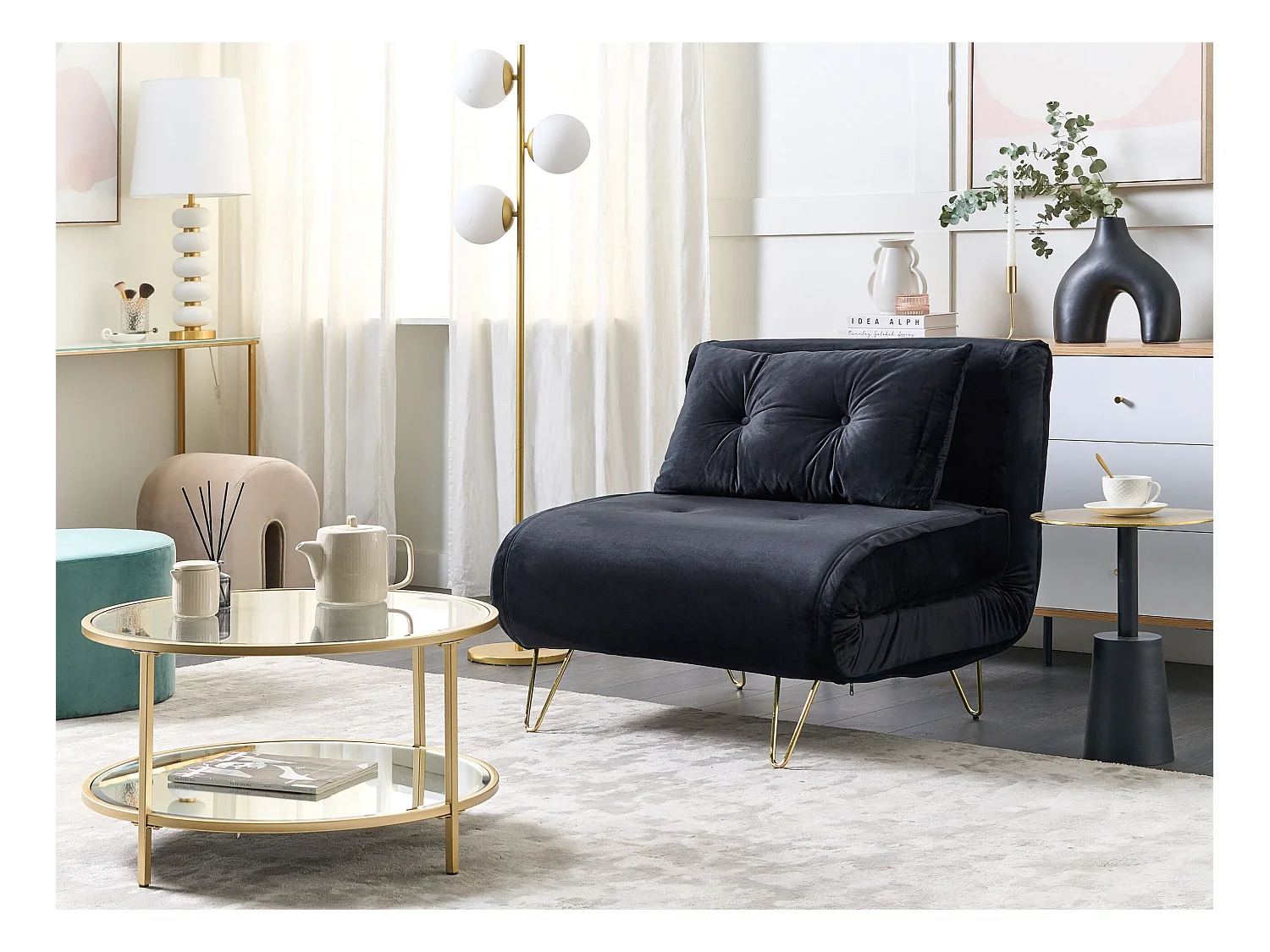 Fauteuil convertible VESTFOLD Velours Noir
