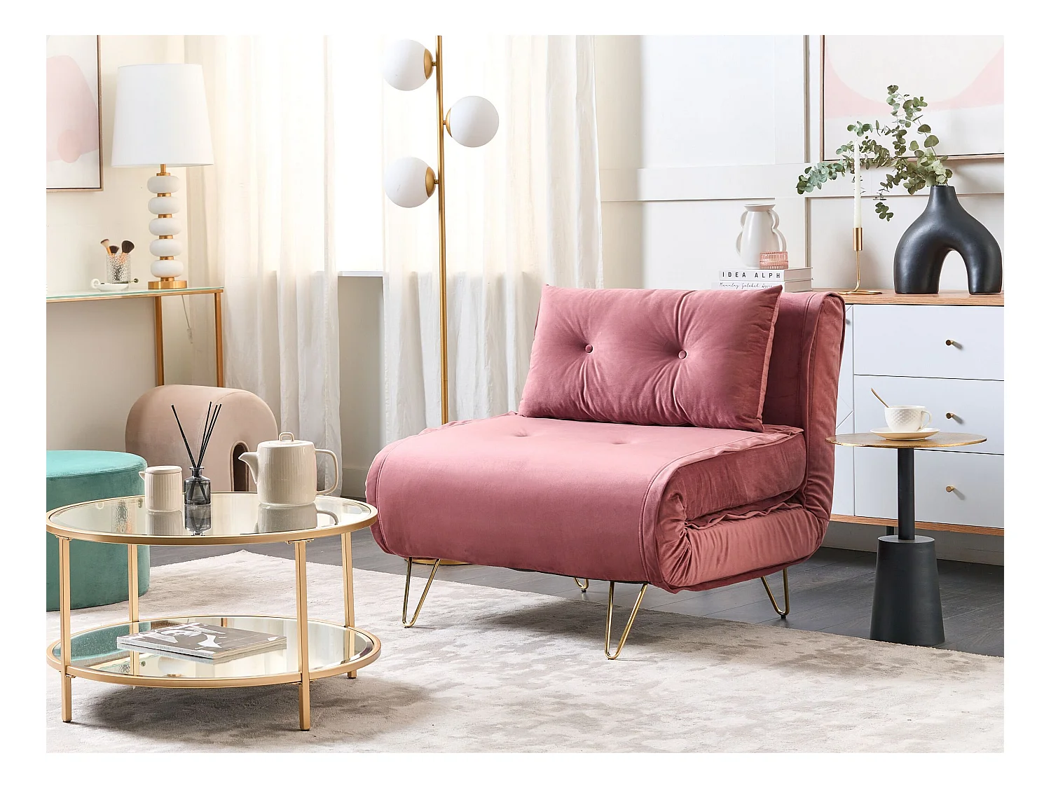 Fauteuil convertible VESTFOLD Velours Rose
