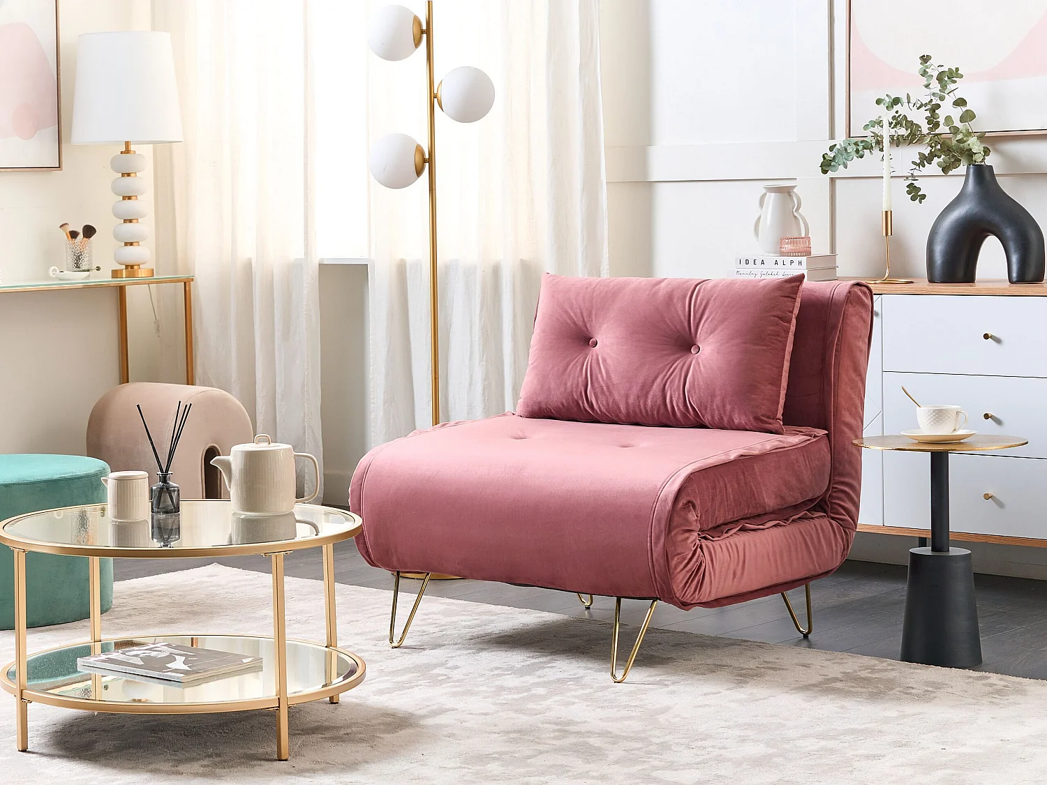 Fauteuil convertible VESTFOLD Velours Rose