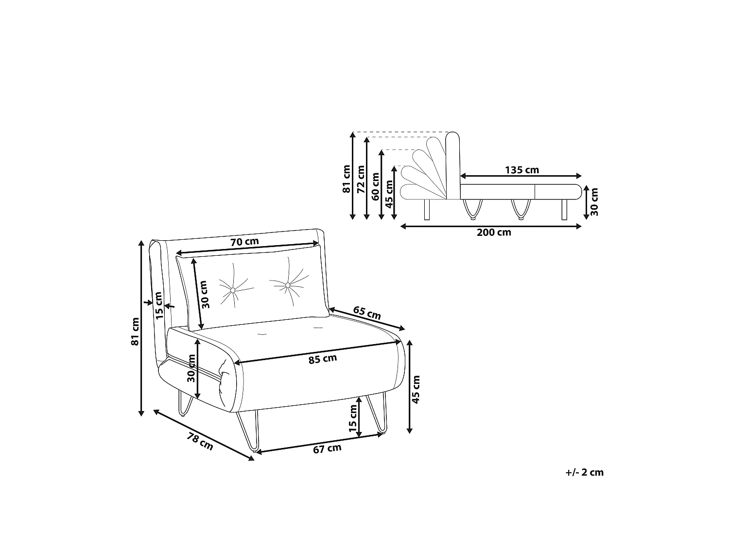 Sofa rozkładana jednoosobowa VESTFOLD Welur Beżowy