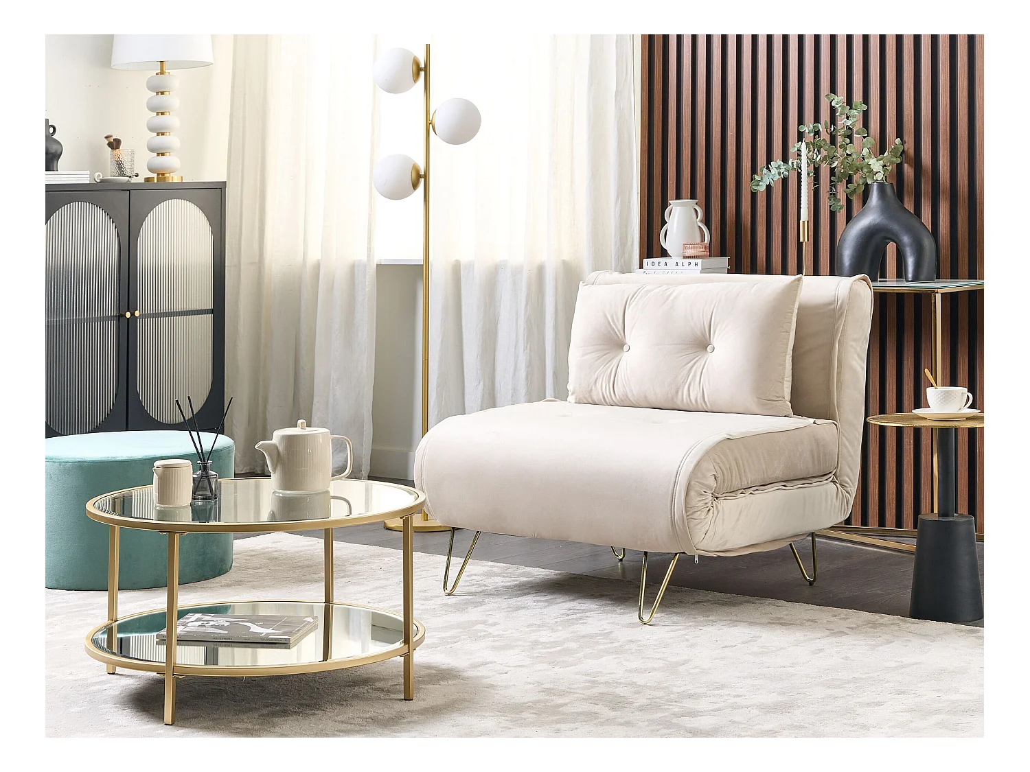 Fauteuil convertible VESTFOLD Velours Beige