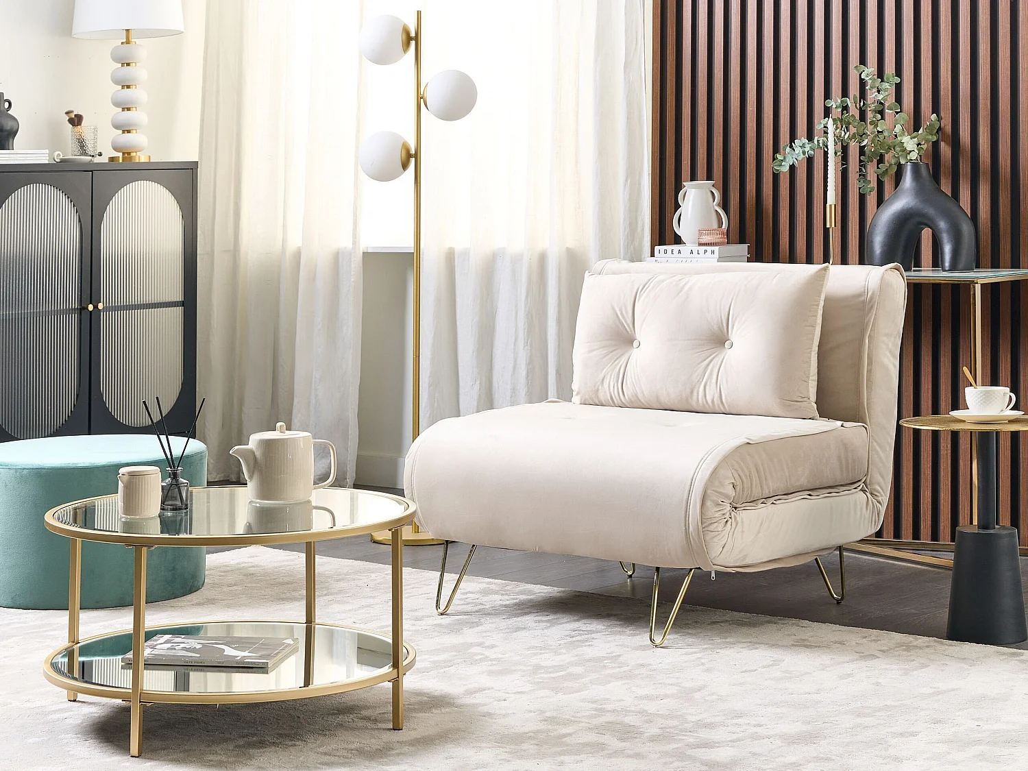 1-Sitzer Schlafsofa VESTFOLD Samtstoff Beige