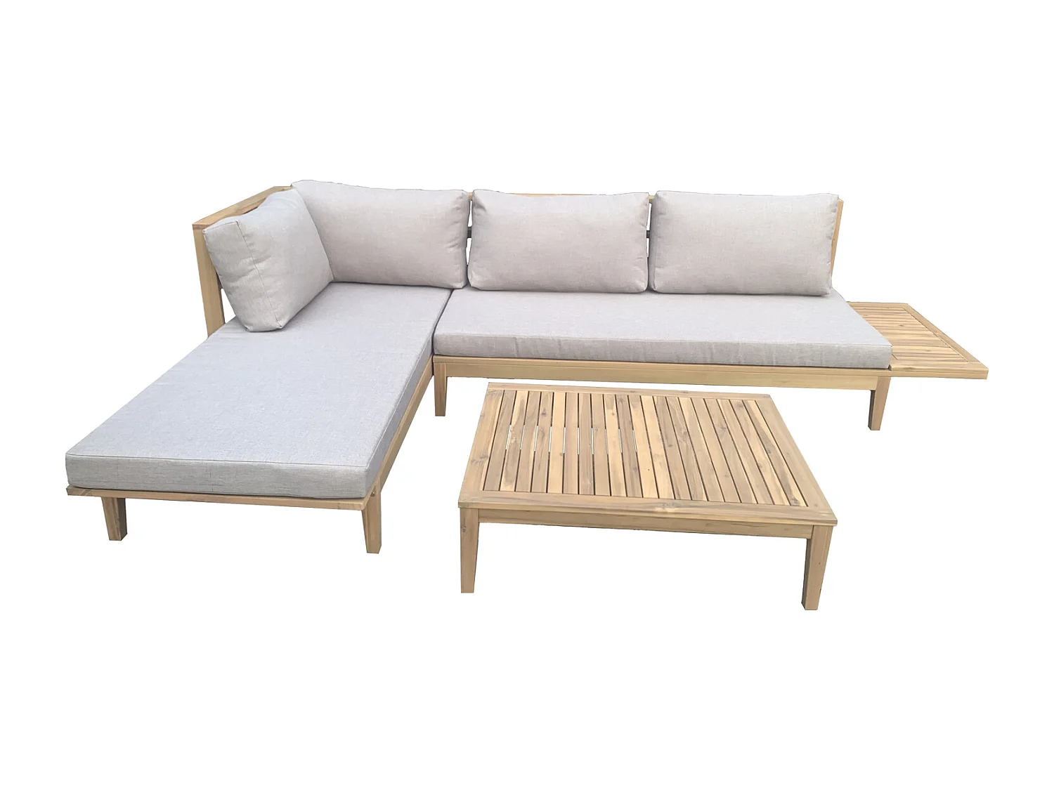 Salon de jardin en acacia 4 places PANGKOR - coussins sable - HAPPY GARDEN