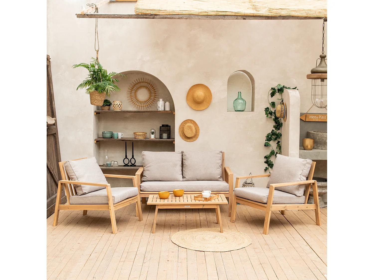 Conjunto de mobiliário de jardim Acacia GILI 4 lugares - almofadas de areia