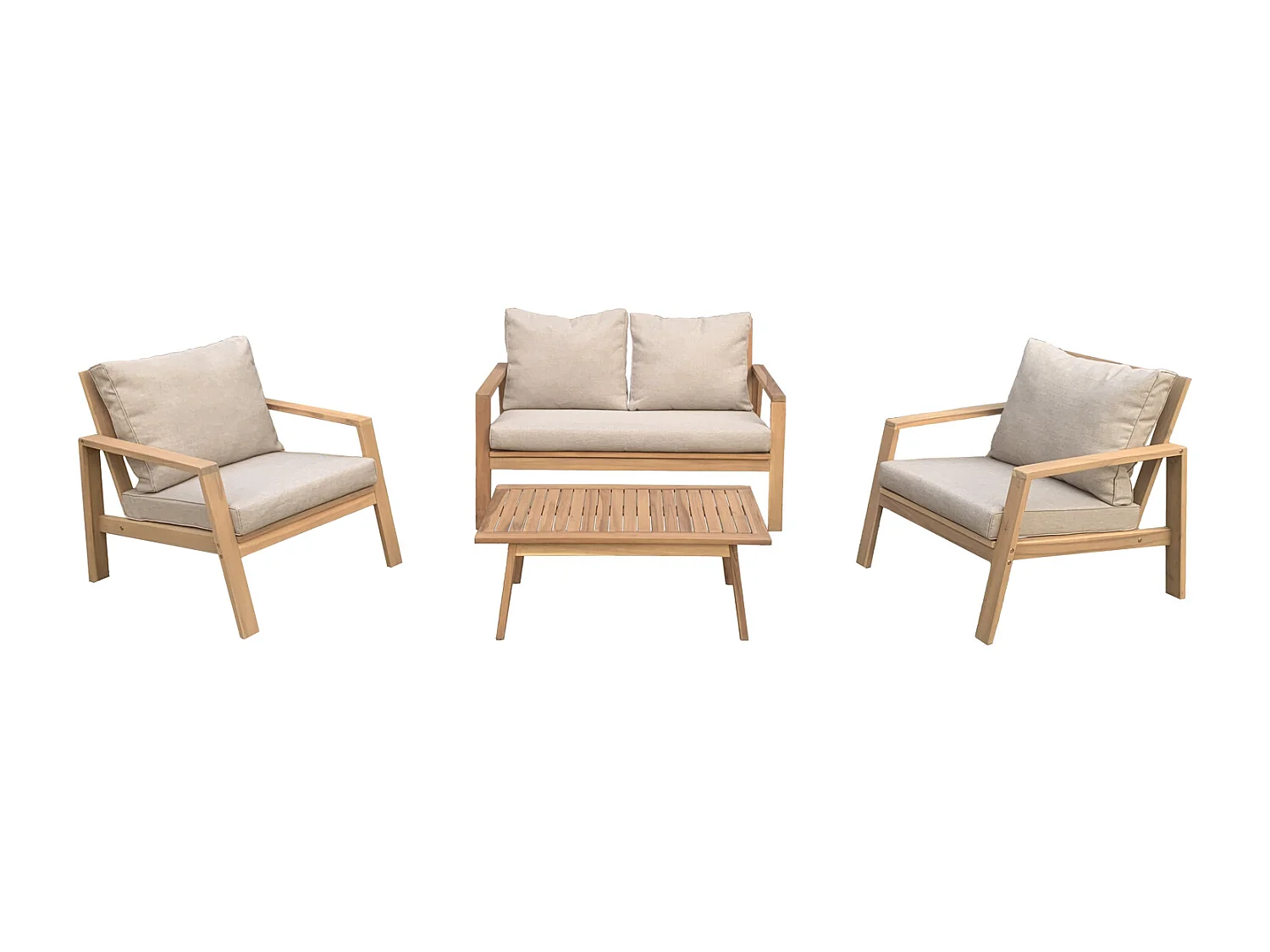 Salon de jardin en acacia 4 places GILI - coussins sable - HAPPY GARDEN