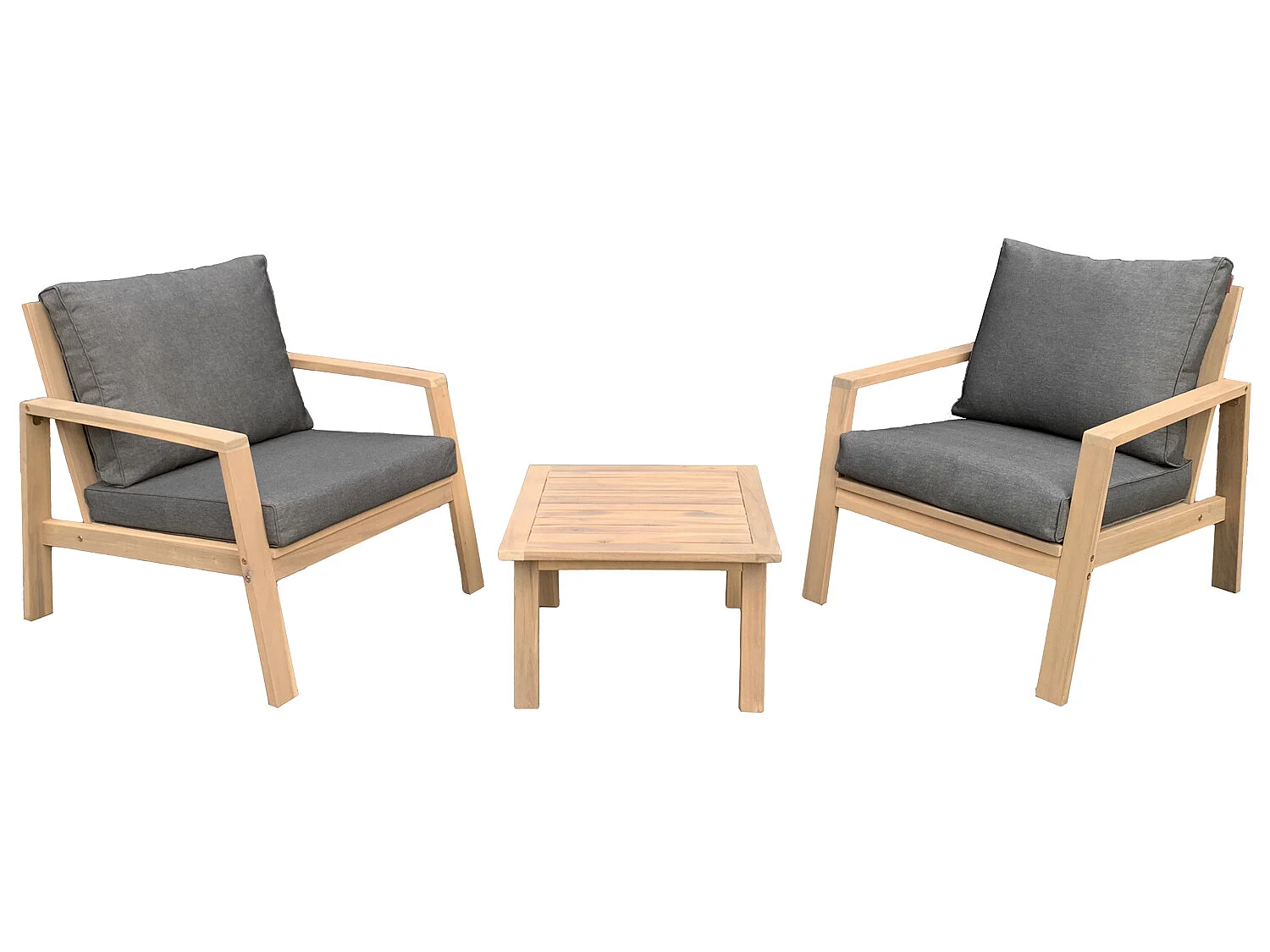 Salon de jardin en acacia 2 places GILI - coussins gris - HAPPY GARDEN