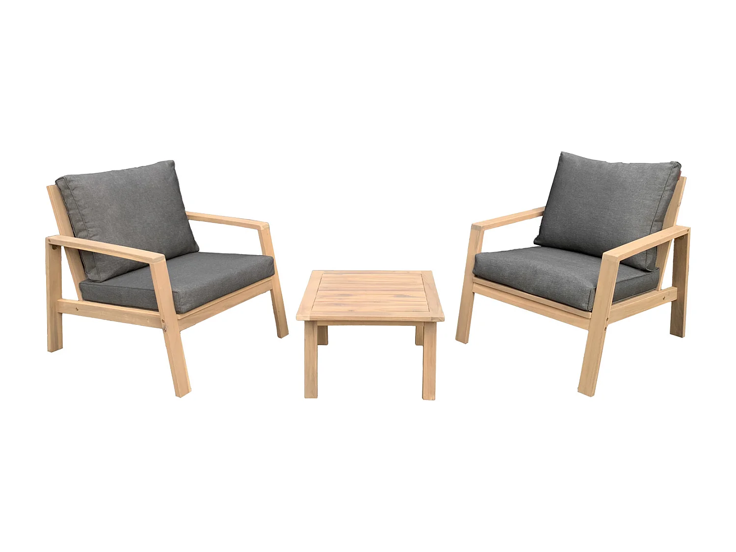 Conjunto de mobiliário de jardim de 2 lugares GILI - almofadas cinzentas Acacia