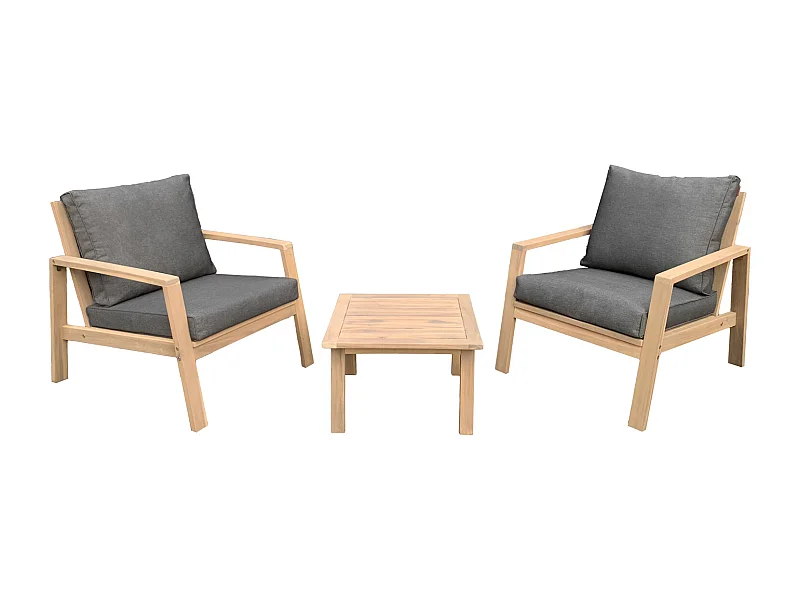 Salon de jardin en acacia 2 places GILI - coussins gris - HAPPY GARDEN